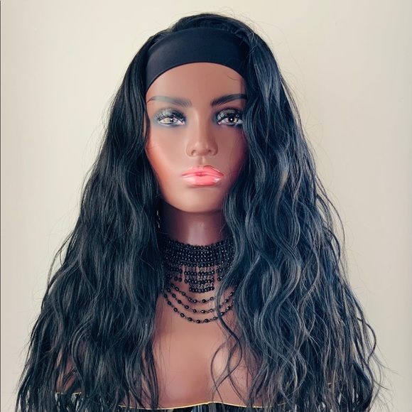 A Pretty “Put On & Go” Long Black Premium Fiber Headband Wig - Daily Wear/Event - Picture 9 of 16